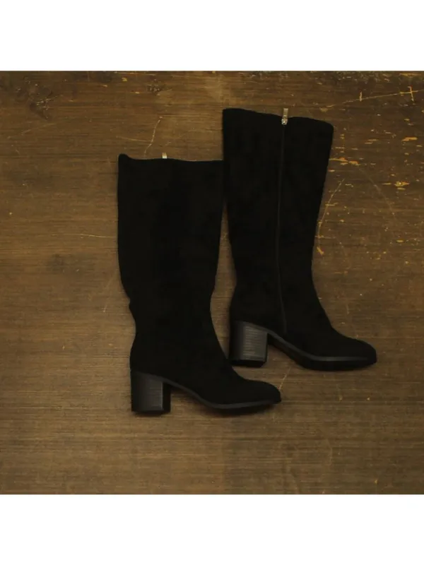 NWT Journee Collection Block Heel Knee High Boots with Side Zip Black Suede 7M - Image 3