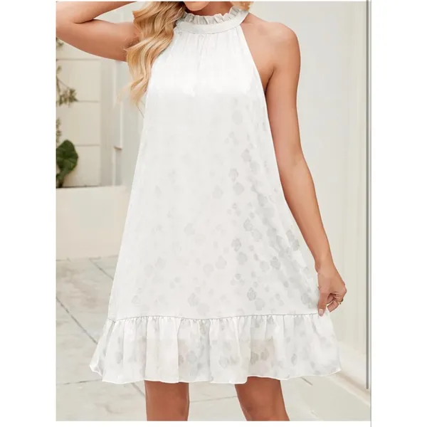 NEW White Floral Sleeveless Halter Dress Ruffle M - Image 5