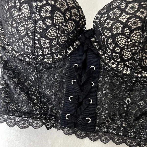 Victoria's Secret Black Lace Bustier Corset Demi Bra Top - Image 6