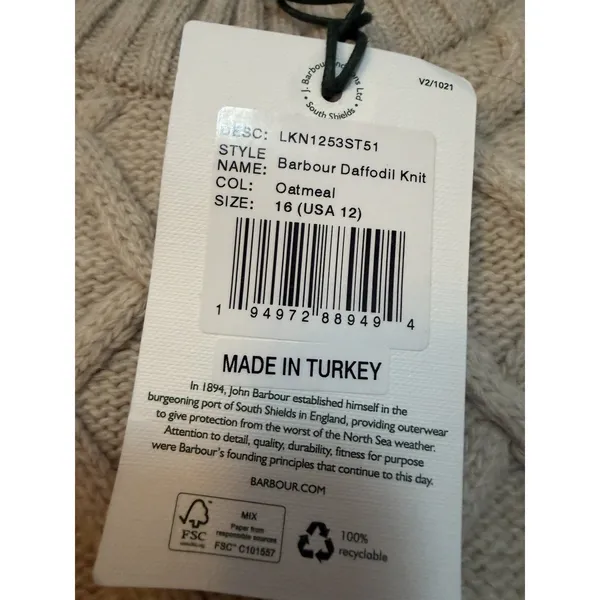 Barbour Daffodil Knit Pull Over wool Sweater Women's Sz 12 Oatmeal NWT - Image 10
