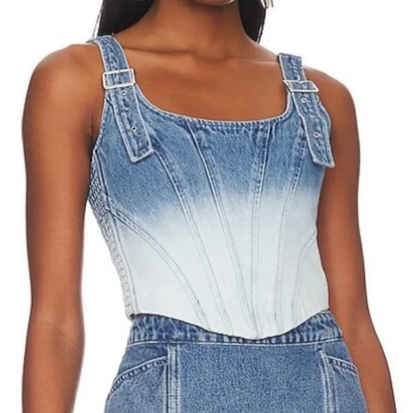 Amanda Uprichard‎ Raisa Top in Ioania Denim Buckle Crop Top Sz Lg - Image 9