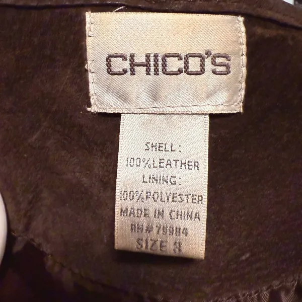 Chico's Brown Leather Quilted Button Front Jacket Coat Size‎ 16 (3) Women's - Image 5