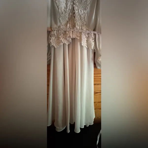 Vintage Felix Arbeo White Chiffon Lace Dress Romantic Long Sleeve 70s Small - Image 14