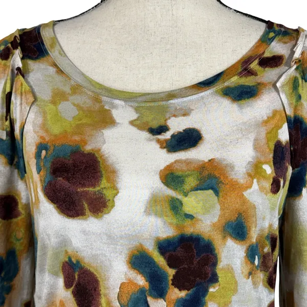 Simply Vera Vera Wang Medium Tunic Top Floral Watercolor Stretch Long Sleeves - Image 2