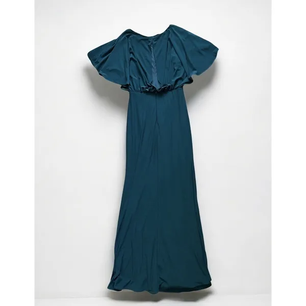 BHLDN Lena‎ Dress Size 4 Teal Flutter Sleeve Side Slit Maxi Wedding Bridesmaid - Image 10