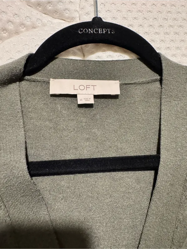 LOFT Olive-Gray V-Neck Button Cardigan - Image 5