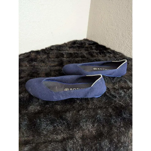 Rothy's Navy Blue The Round Toe Retired White Halo‎ Ballet Flats EUC Size 8.5 - Image 7