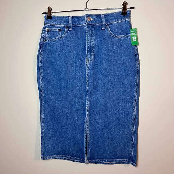 Gap NEW Denim Stretch Front Slit Midi Pencil Skirt Indigo Blue Size 6 - Image 2