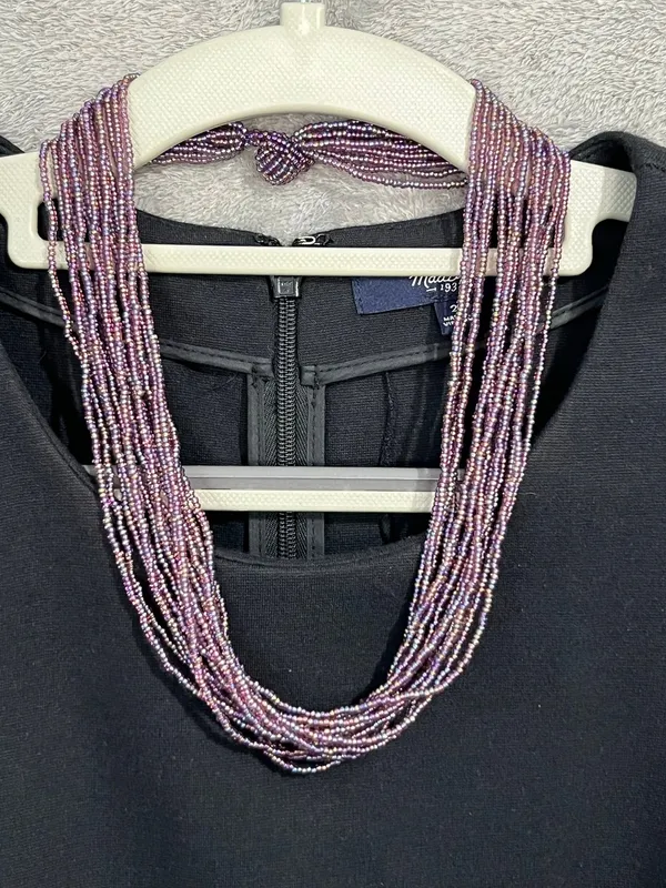 Artisan Multi Strand Purple Seed Bead Necklace 20" Made in Nepal Boho Pastel - Image 2