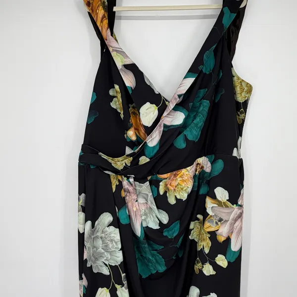 City Chic Maxi Floral Glow FF Dress Black XXL 24 Faux Wrap V-Neck Plus Size - Image 3