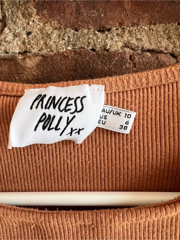 Princess Polly Terracotta Ribbed Crop Tee - Image 2