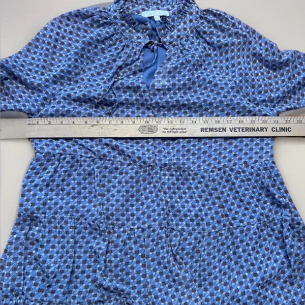 Karlie Tiered Mini Dress Long Sleeve Ruffle Neck Geometric Print Large - Image 8