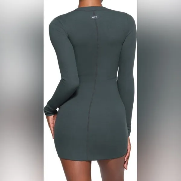 SKIMS Cotton Rib Long Sleeve Dress Olive Green XS NWT - Image 3