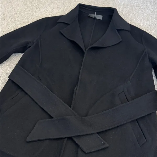 Rag & Bone Wool Blend Sven Reversible Coat black tie waist collared pea coat - Image 4
