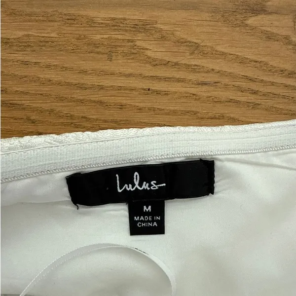 Lulu’s - Destiny Floral Jacquard Strapless Mini Dress Back Bow Detail in White - Image 4