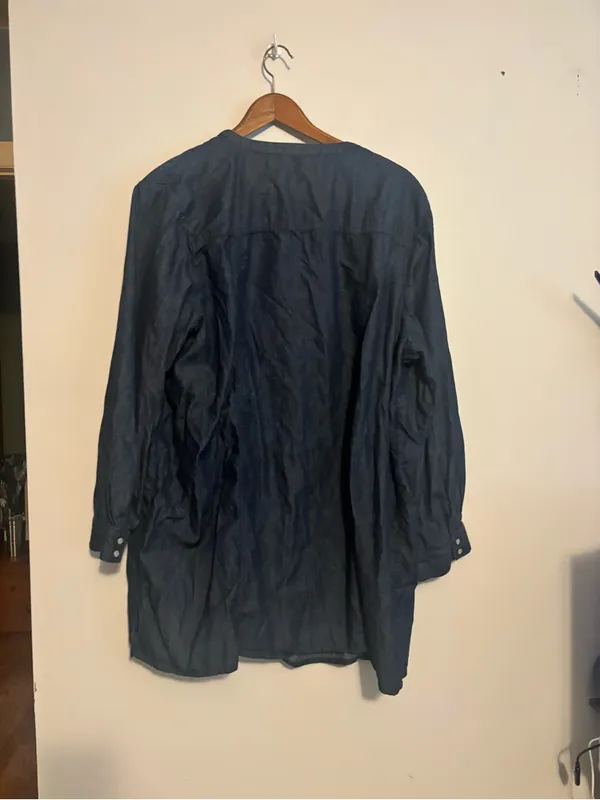 Ellos Plus Size Blue Denim Chambray Button-Front Roll Tab 3/4 Sleeve Tunic Shirt - Image 7