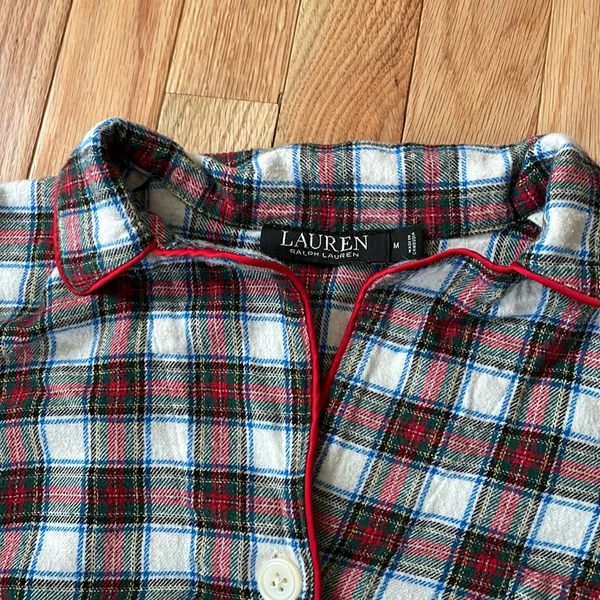 Lauren Ralph Lauren Shirt Womens Medium Red White Plaid Logo Button Up Sleepwear - Image 7