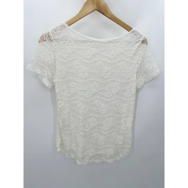Leo Nicole Women XS‎ NWT Off White Floral Lace Short Sleeve Top 34264C - Image 2