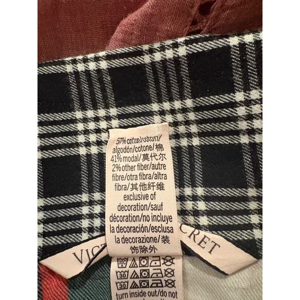 Victorias Secret Red Plaid Flannel Romper LOVE Rhinestone Sleepwear Small Lounge - Image 6