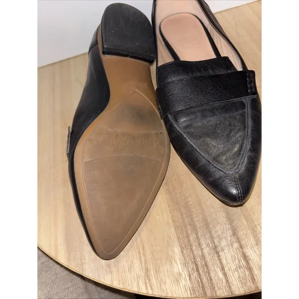 Sz 6 Black Leather Franco Sarto Loafers Silver Accent On Heel - Image 6