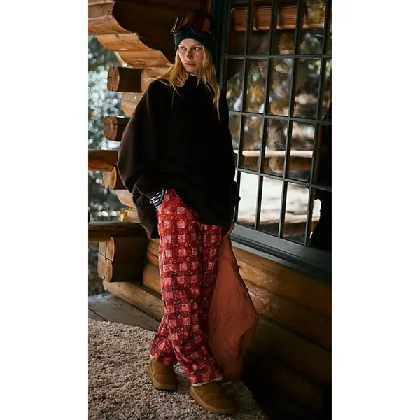 NEW FP Movement Free People Game Day Meadow Red Patter Printed Barrel Leg Pants - Image 3
