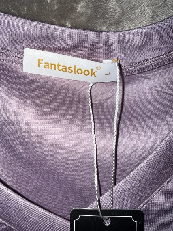 Fantaslook Women's V-Neck Long Sleeve Pullover Top Purple Size L - Image 3