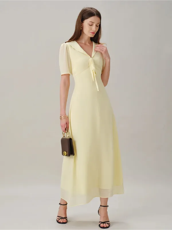 RIHOAS Pale Yellow Tie-Front Maxi Dress - Image 9