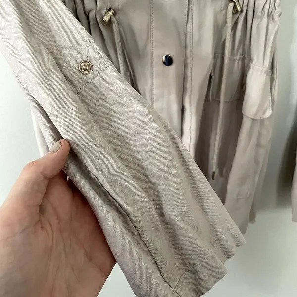 Zara Basic tan cream‎ jacket button down pockets elastic sides trendy classic Size XS - Image 4