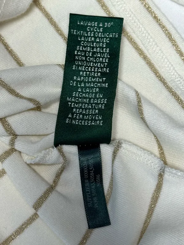 Lauren Ralph Lauren White and Gold Metallic Striped Boatneck Top - Image 7