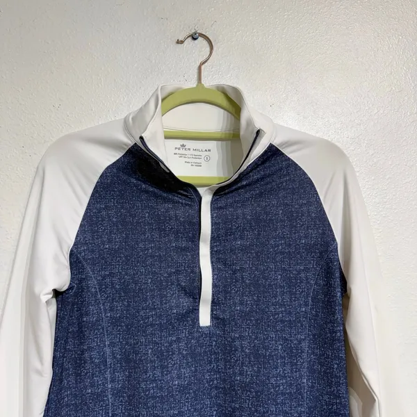 Peter Millar Blue White Golf Quarter Zip Pullover Sz S Lightweight - Image 3