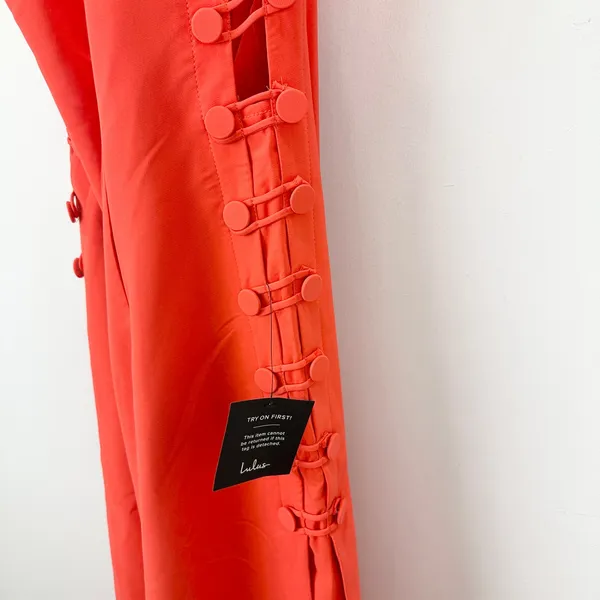 Lulus Masterfully Mod Bright Orange Side Button Midi Dress Cutout XL NWT - Image 7