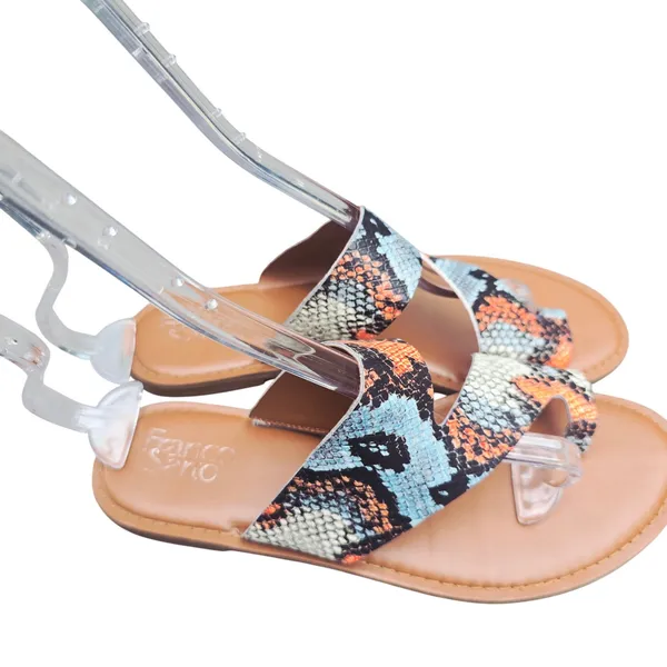 Franco Sarto Sandals Snake‎ Print Toe Ring Slip On Flats Size 8 - Image 3