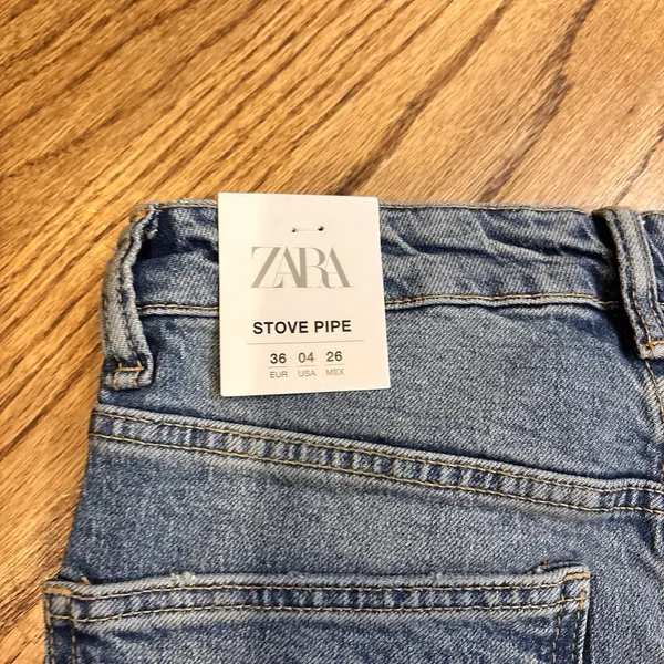 NWT‎ Zara Stove Pipe Jeans Womens US 4 Light Wash High Rise Straight Leg Denim - Image 4