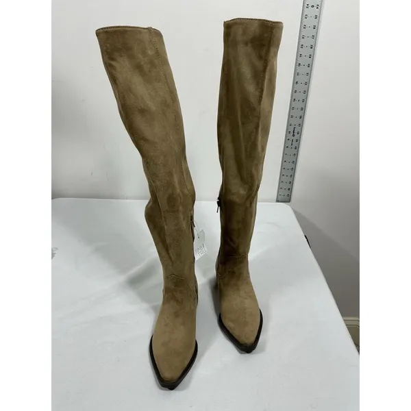Womans NWT Time & Tru OTK Western Style Boots Size 8 Tan Pull On 1/4 Zip - Image 7