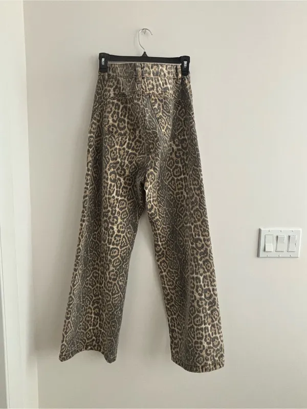 Trinite Studio High Rise Faded Leopard Print Distressed Denim Wide Leg Jeans 29" - Image 7