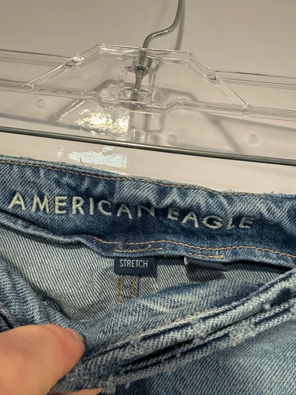 Denim Button-Front Distressed American Eagle Mini A-line‎ Skirt - Image 2