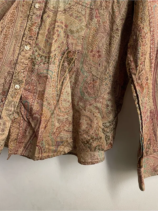 Lauren Ralph Lauren Paisley Button Down Shirt Size M Cotton Boho Blouse Brown - Image 8