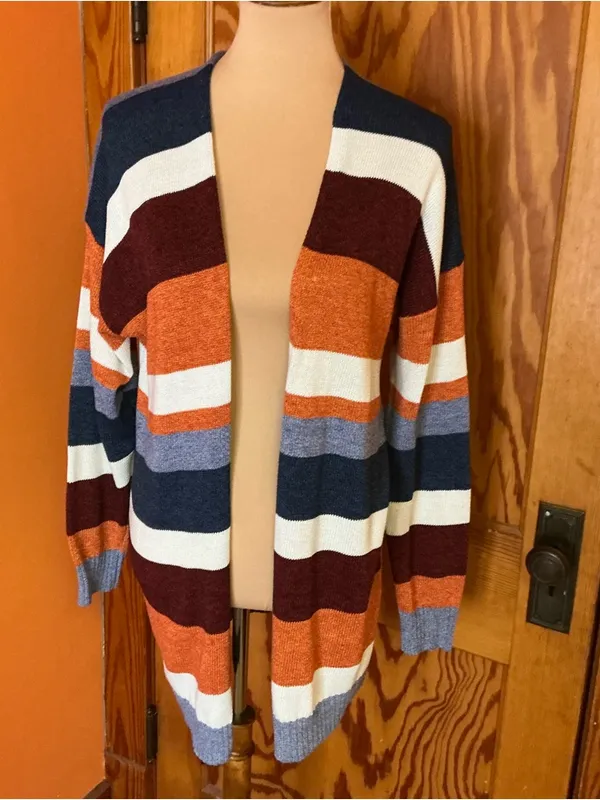Boho Striped Long Cardigan Duster Cozy Fall Layer Rust Blue XL ECOWISH - Image 11