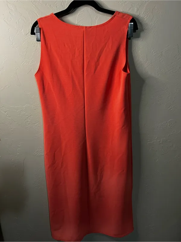 Slinky Brand Coral Orange Sleeveless Midi Dress Casual Resort Summer - Image 7
