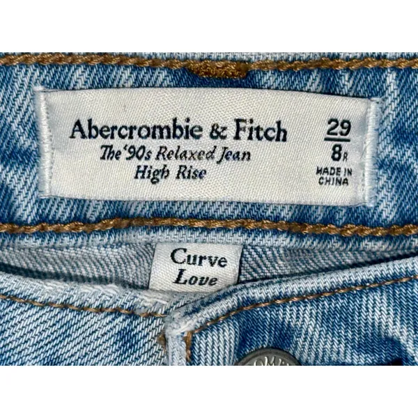 Abercrombie & Fitch Curve Love 90s Relaxed High Rise Blue Denim Jeans Size 29 8 - Image 3