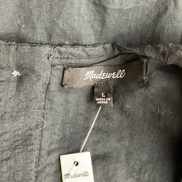 Madewell Seersucker Back Cutout Summer Dress Button Back Puff Sleeve Black‎ L - Image 6