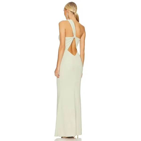 Katie May One Shoulder Keyhole Cutout Gown Sage Green Maxi Dress NWT - Image 3