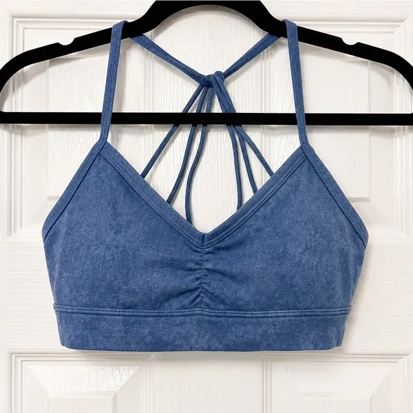 Alo Yoga Sunny Strappy Bra Blue Heathered Ruched Low Impact Sports Bra XS - Image 2
