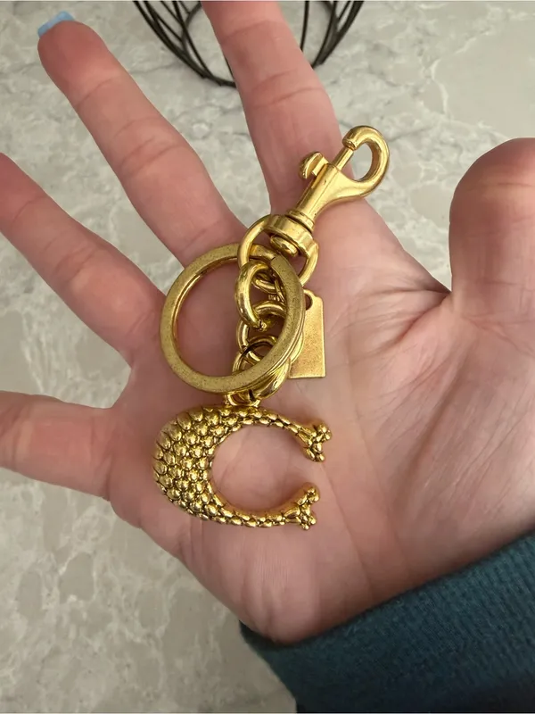 Gold-Tone Letter C Keychain Charm with Lobster Clasp plaid design - Image 2