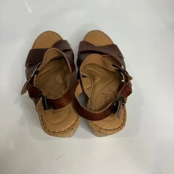 Born Emmy Quarter cork wedge Sandals‎ brown leather straps women's size 40 - Image 6