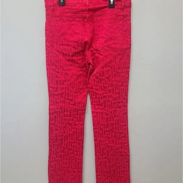 Theory Jeans Straight‎ Leg Geometric Red Denim Size 6 - Image 5