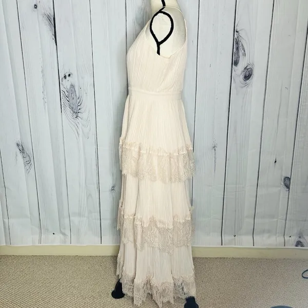 NWT Just Me Women's Pink Lace Ruffle Tiered Boho Sleeveless Pleated Dress Size M - Image 8