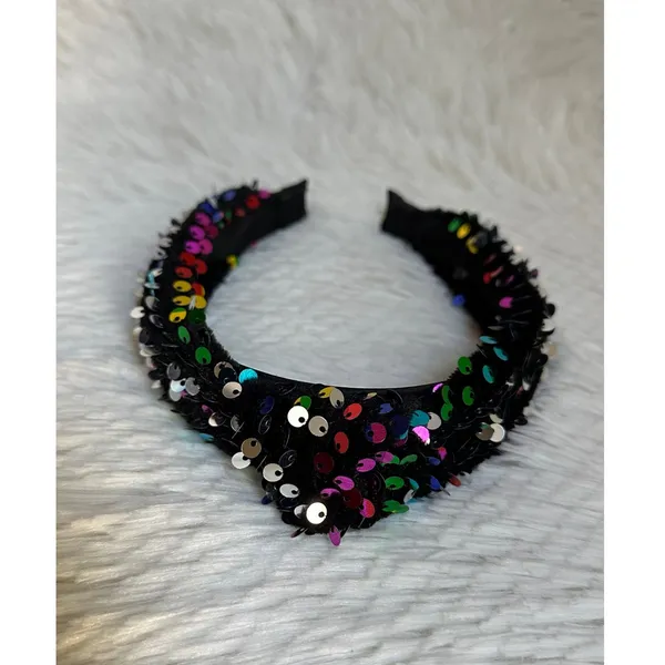 Headband metallic Velvet & Sequin Plush Headband. Rainbow Sequin Twist - Image 4