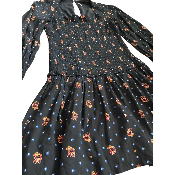 Free People Two Faces Smocked‎ Printed Mini Dress Black Combo Size Large - Image 7