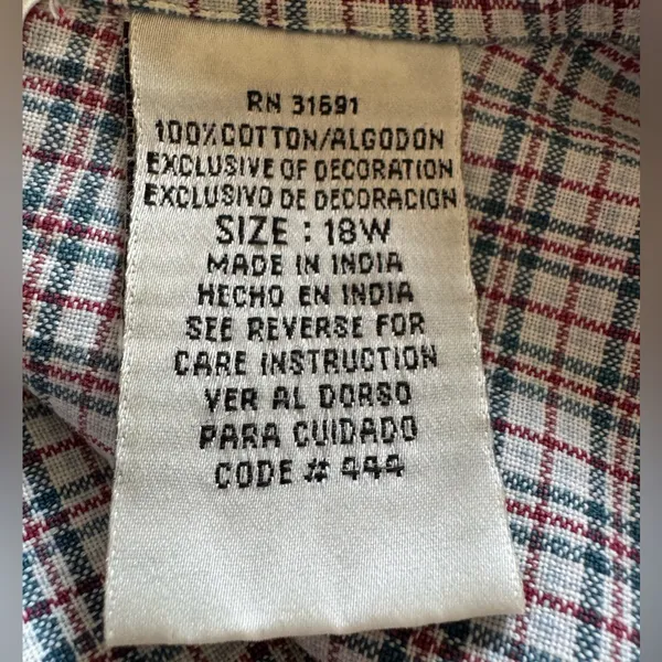 Vintage Embroidered beaded‎ Plaid Shirt 18W – Squirrel Garden Scene Cotton Top - Image 2